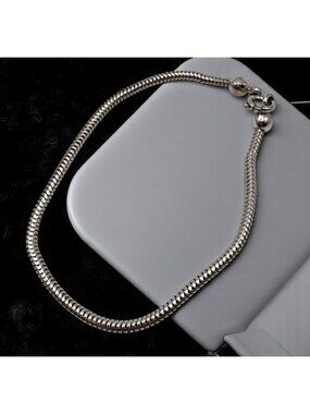 Silver Tone Snake Chain Bracelet Minimalist Lobster Clasp Closure 7 Inch